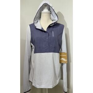 New GRUNDENS Women’s Shorebreak Hoodie Pullover Top Arctic Heron LARGE NWT $99
